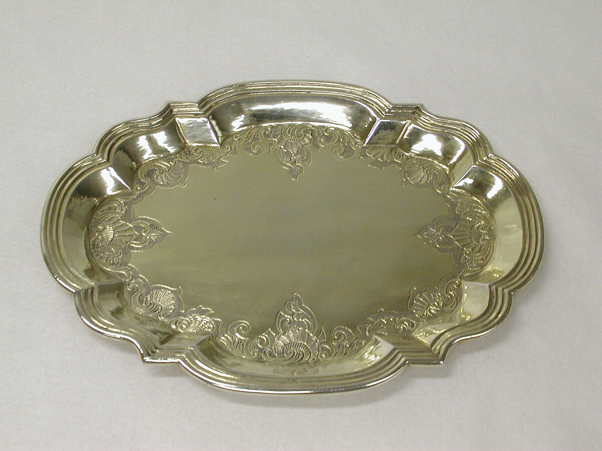 Tray (one of a pair), Johann Conrad Lotter (German, active 1738–79), Silver gilt, German, Augsburg 