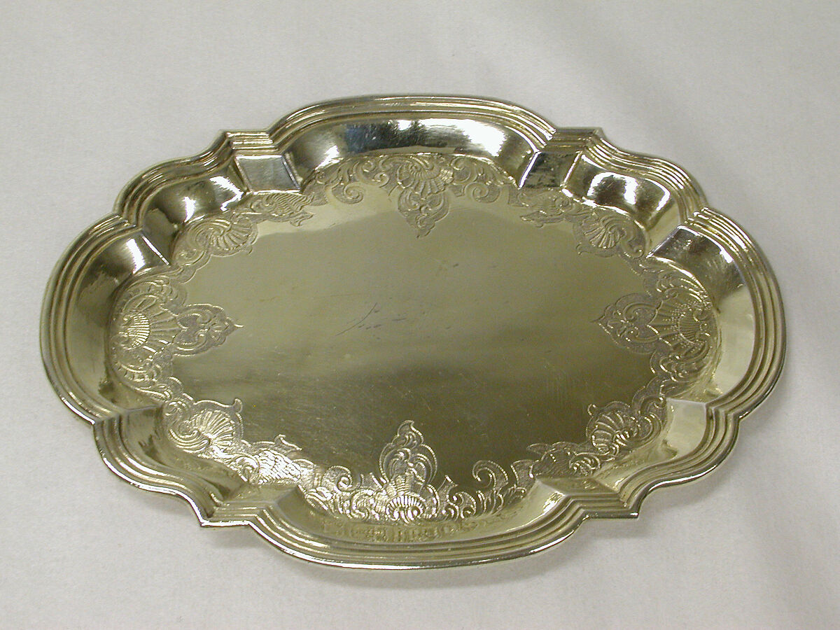 Tray (one of a pair), Johann Conrad Lotter (German, active 1738–79), Silver gilt, German, Augsburg 