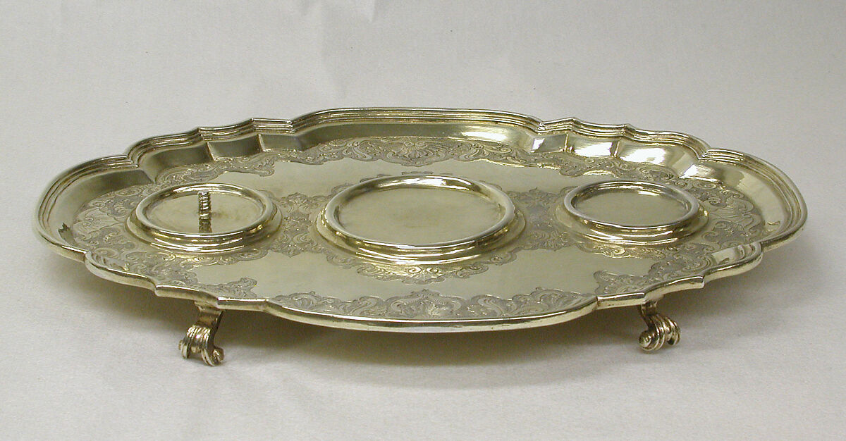 Tray for écritoire, Abraham Drentwett IV (1711–1785, master 1741), Silver gilt, German, Augsburg 