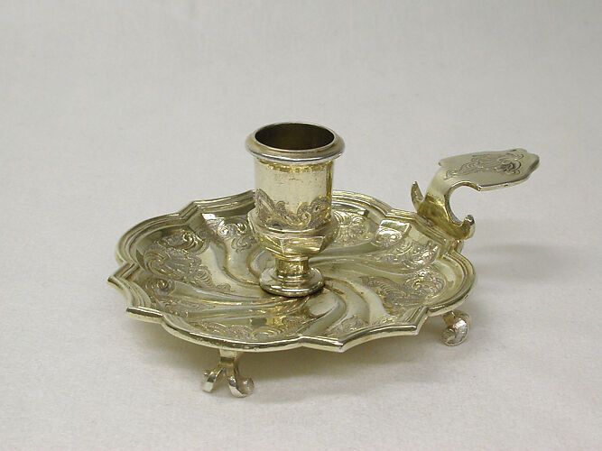 Rare 19th C Footed French Brass Chamberstick Candle Holder (item