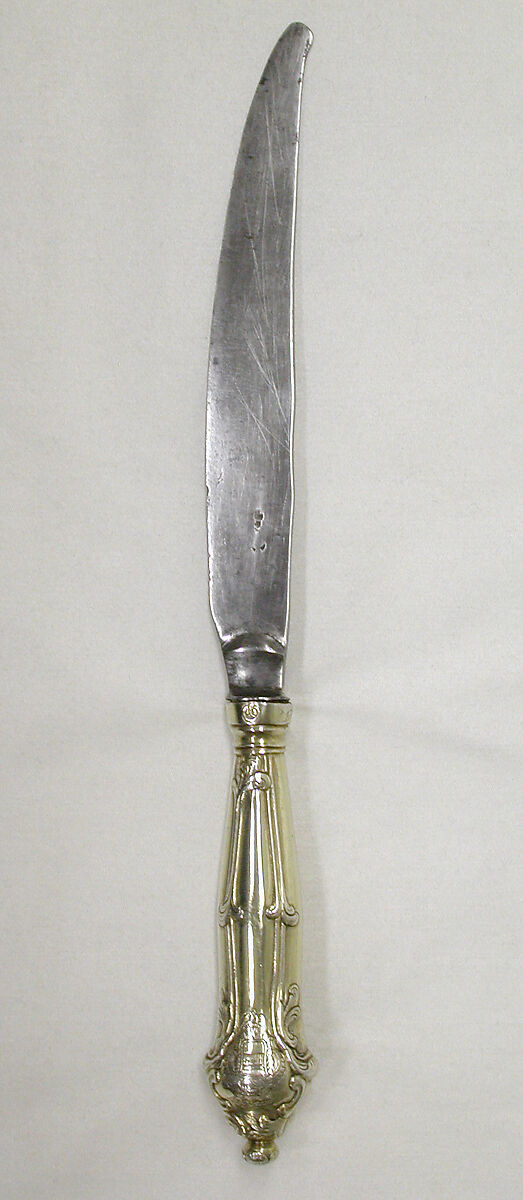 Knife, Johann Beckert V (German, active 1749–77), Silver gilt, steel, German, Augsburg 
