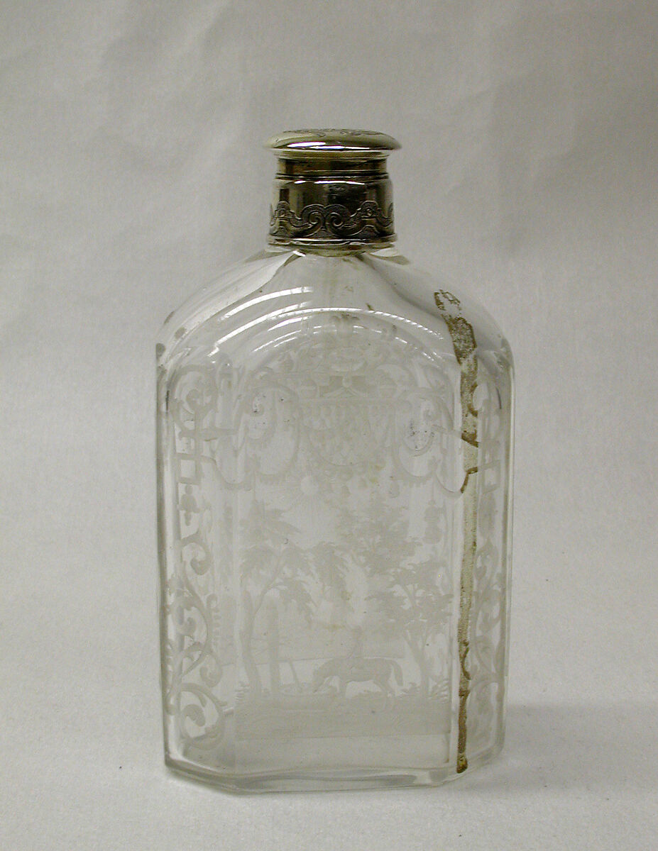 Flask (one of a pair), Cut glass, silver gilt, German, Augsburg 