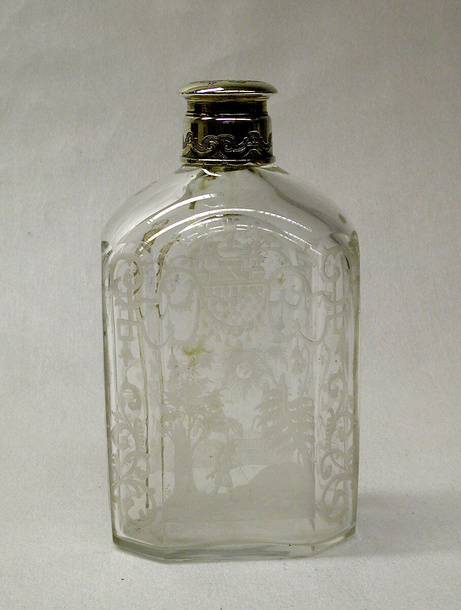 Flask (one of a pair), Cut glass, silver gilt, German, Augsburg