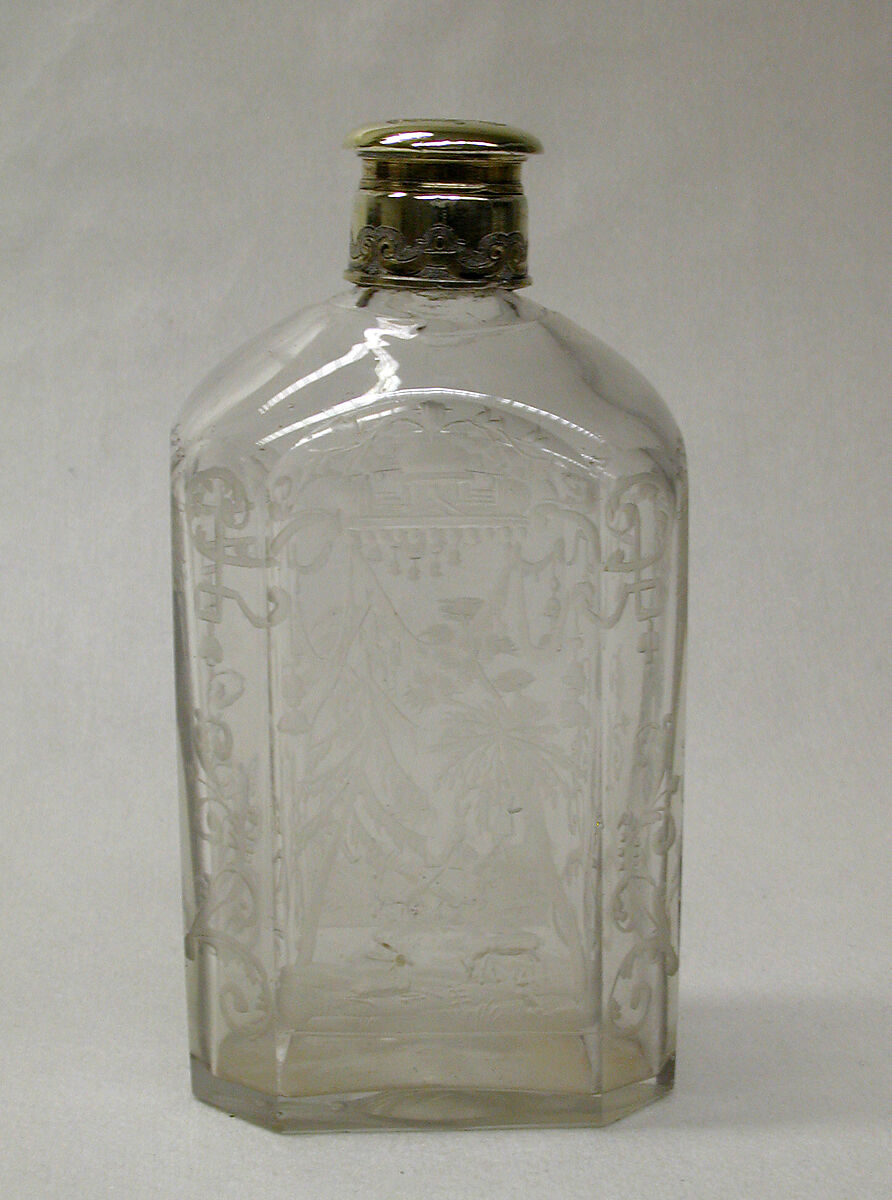 Flask (one of a pair), Cut glass, silver gilt, German, Augsburg 