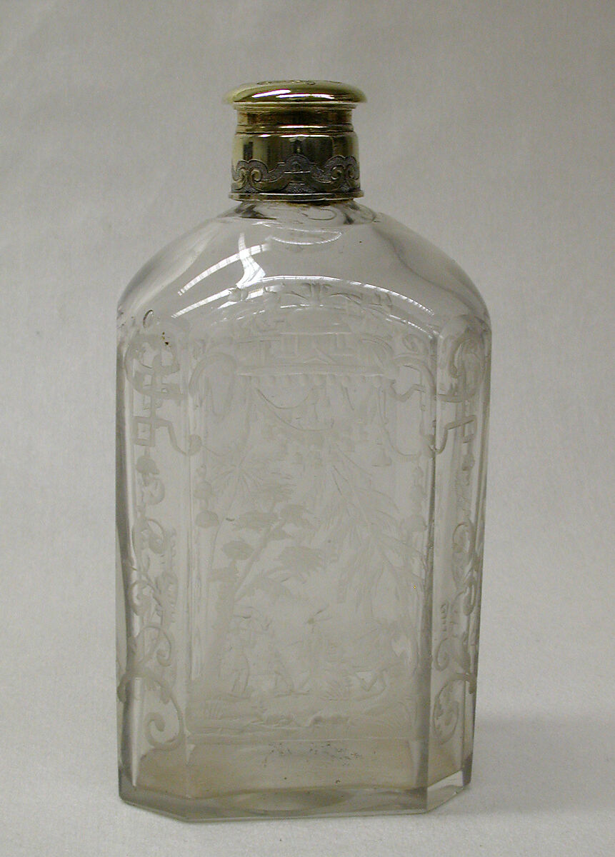 Flask (one of a pair), Cut glass, silver gilt, German, Augsburg
