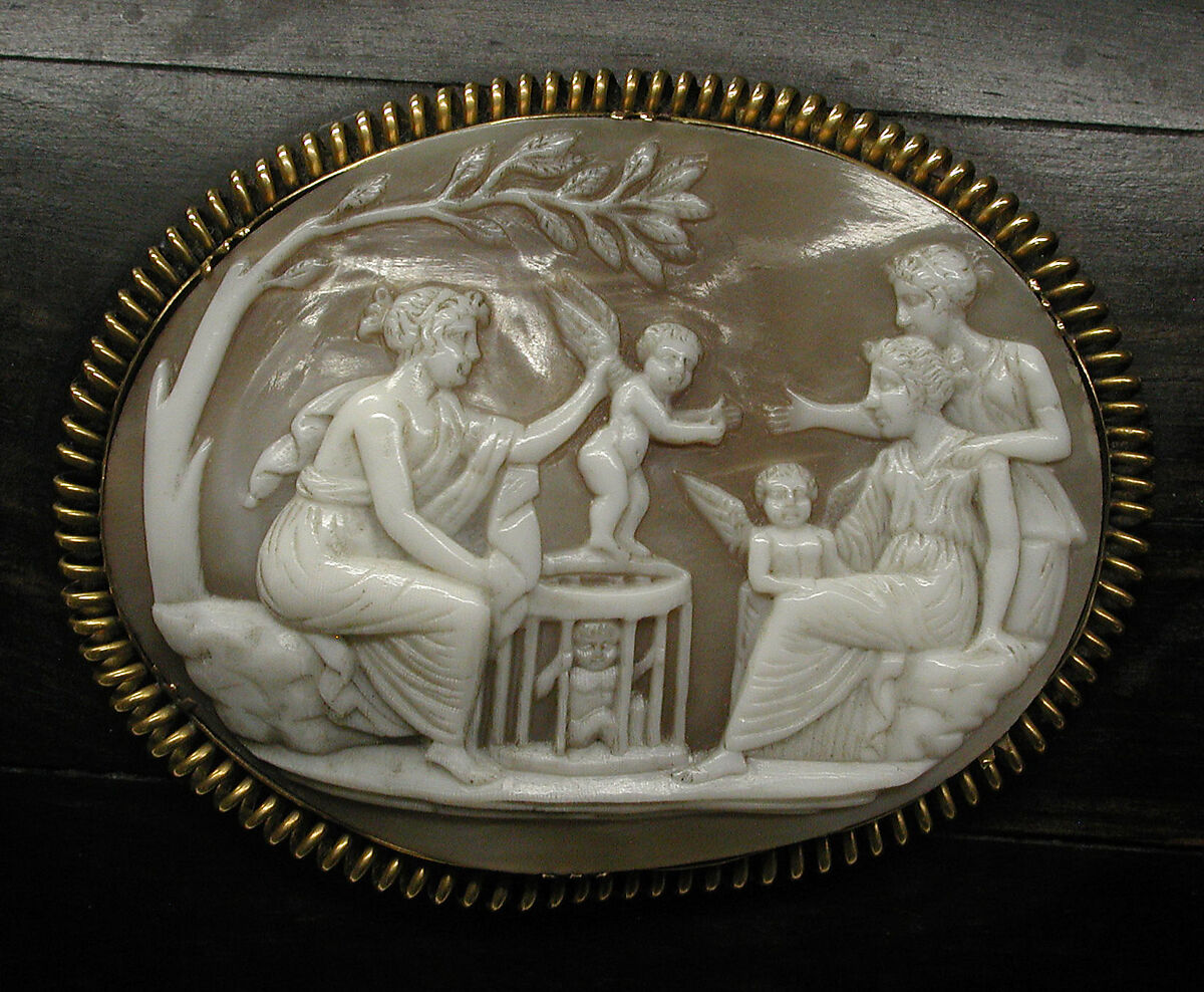 Casket, Unknown maker for R. &amp; S. Garrard &amp; Co. (founded 1735), Shell cameo; Macassar ebony; silver-gilt, British (casket) and Italian (cameos)