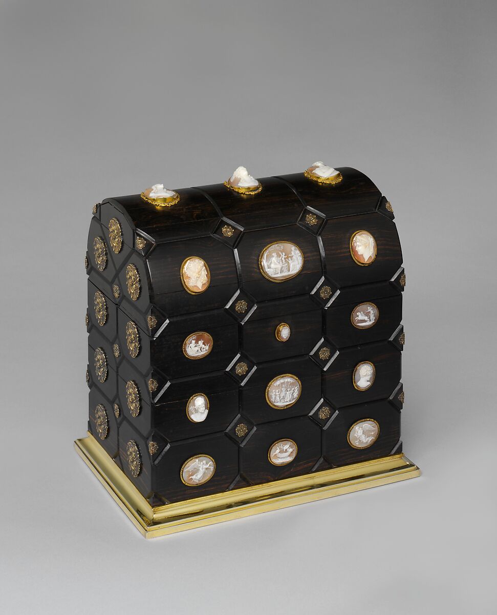 Casket, Unknown maker for R. &amp; S. Garrard &amp; Co. (founded 1735), Shell cameo; Macassar ebony; silver-gilt, British (casket) and Italian (cameos) 