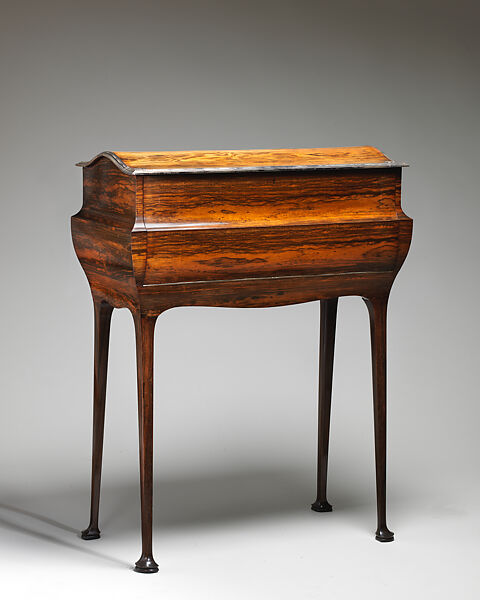 Desk, Mervyn Macartney (British, London, 1853–1932), Mahogany veneered on the exterior with Macassar ebony, silver plated brass knobs, silver molding, British 