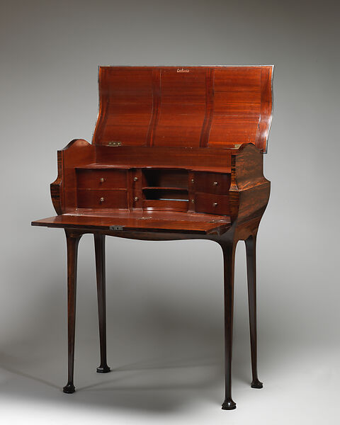 Desk, Mervyn Macartney (British, London, 1853–1932), Mahogany veneered on the exterior with Macassar ebony, silver plated brass knobs, silver molding, British