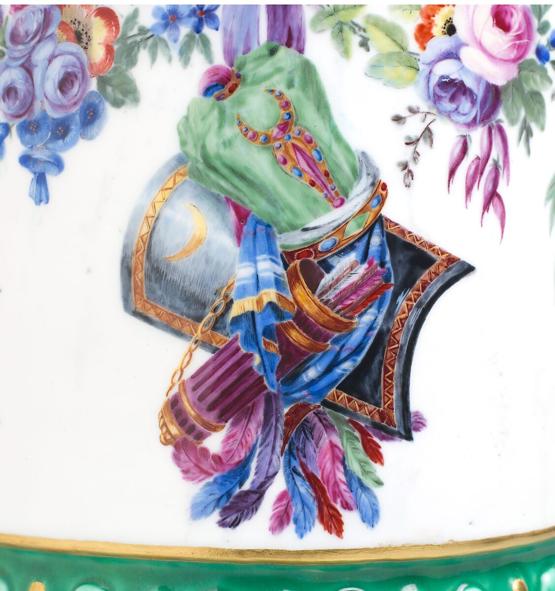 Vase with cover (Vase en tour) (one of a pair), Sèvres Manufactory (French, 1740–present), Soft-paste porcelain decorated in polychrome enamels, gold, French, Sèvres