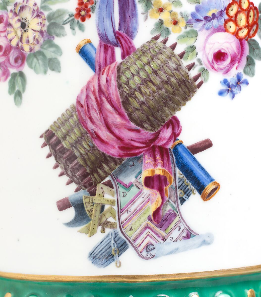 Vase with cover (Vase en tour) (one of a pair), Sèvres Manufactory (French, 1740–present), Soft-paste porcelain decorated in polychrome enamels, gold, French, Sèvres