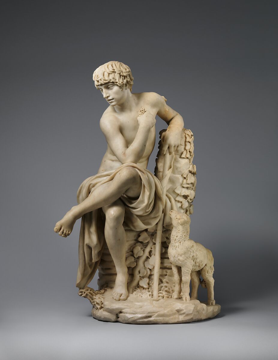 The Youthful Saint John the Baptist, Domenico Pieratti (Italian, Florence 1600–1656 Rome), Marble, Italian, Florence