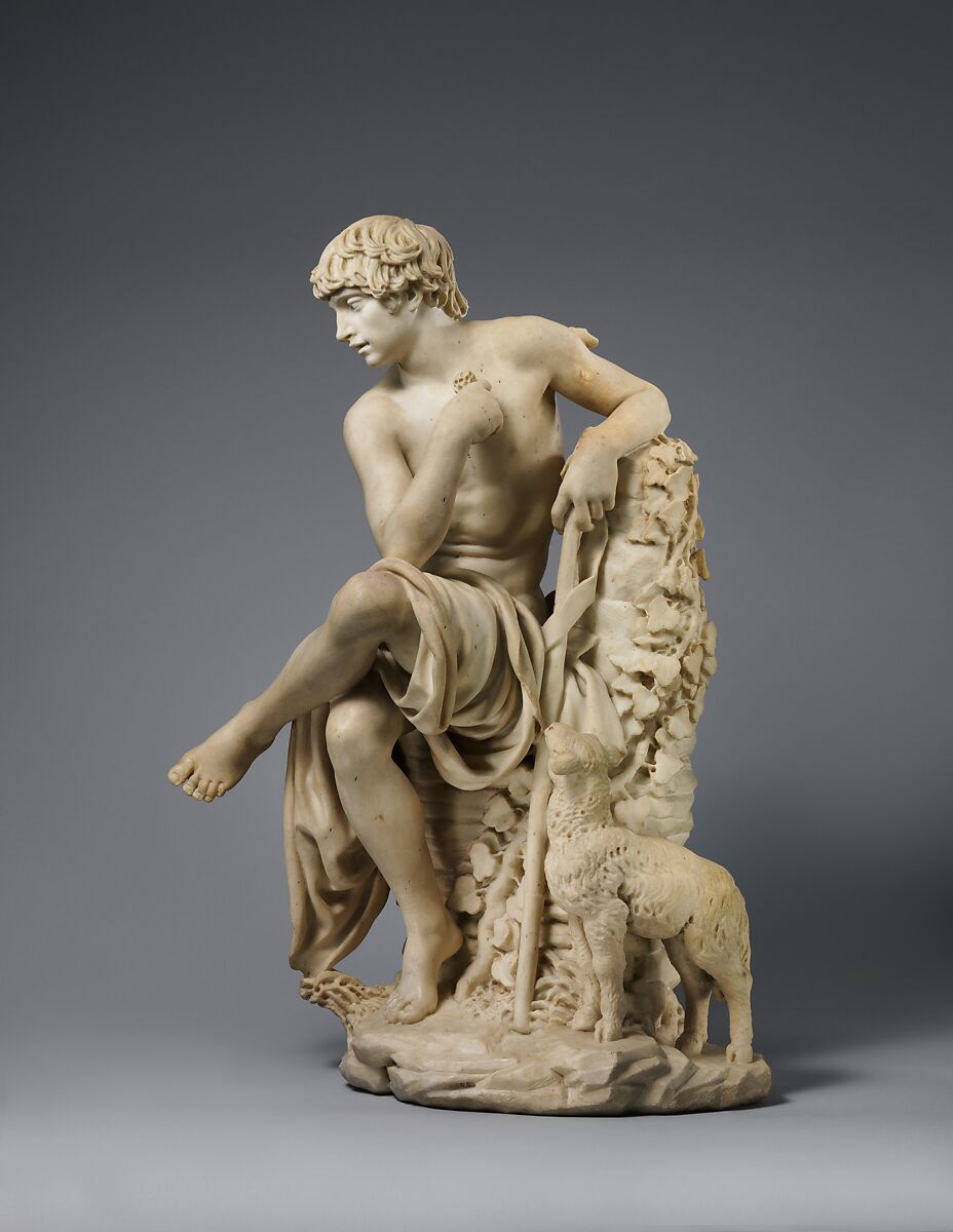 The Youthful Saint John the Baptist, Domenico Pieratti (Italian, Florence 1600–1656 Rome), Marble, Italian, Florence