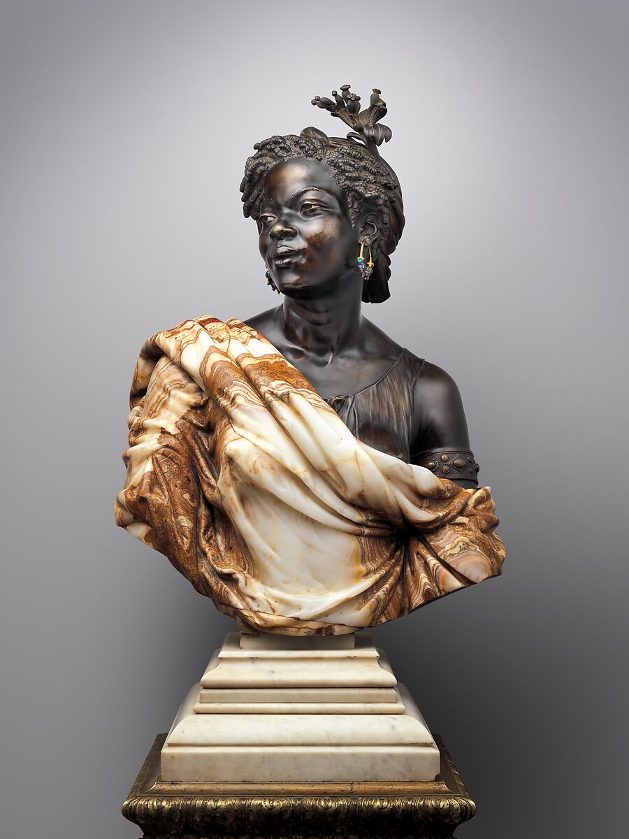 Woman from the French Colonies, Charles-Henri-Joseph Cordier (French, 1827–1905), Algerian onyx-marble, bronze, and enamel; white marble socle, French, Paris 