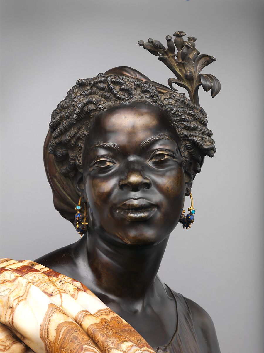 Woman from the French Colonies, Charles-Henri-Joseph Cordier (French, 1827–1905), Algerian onyx-marble, bronze, and enamel; white marble socle, French, Paris