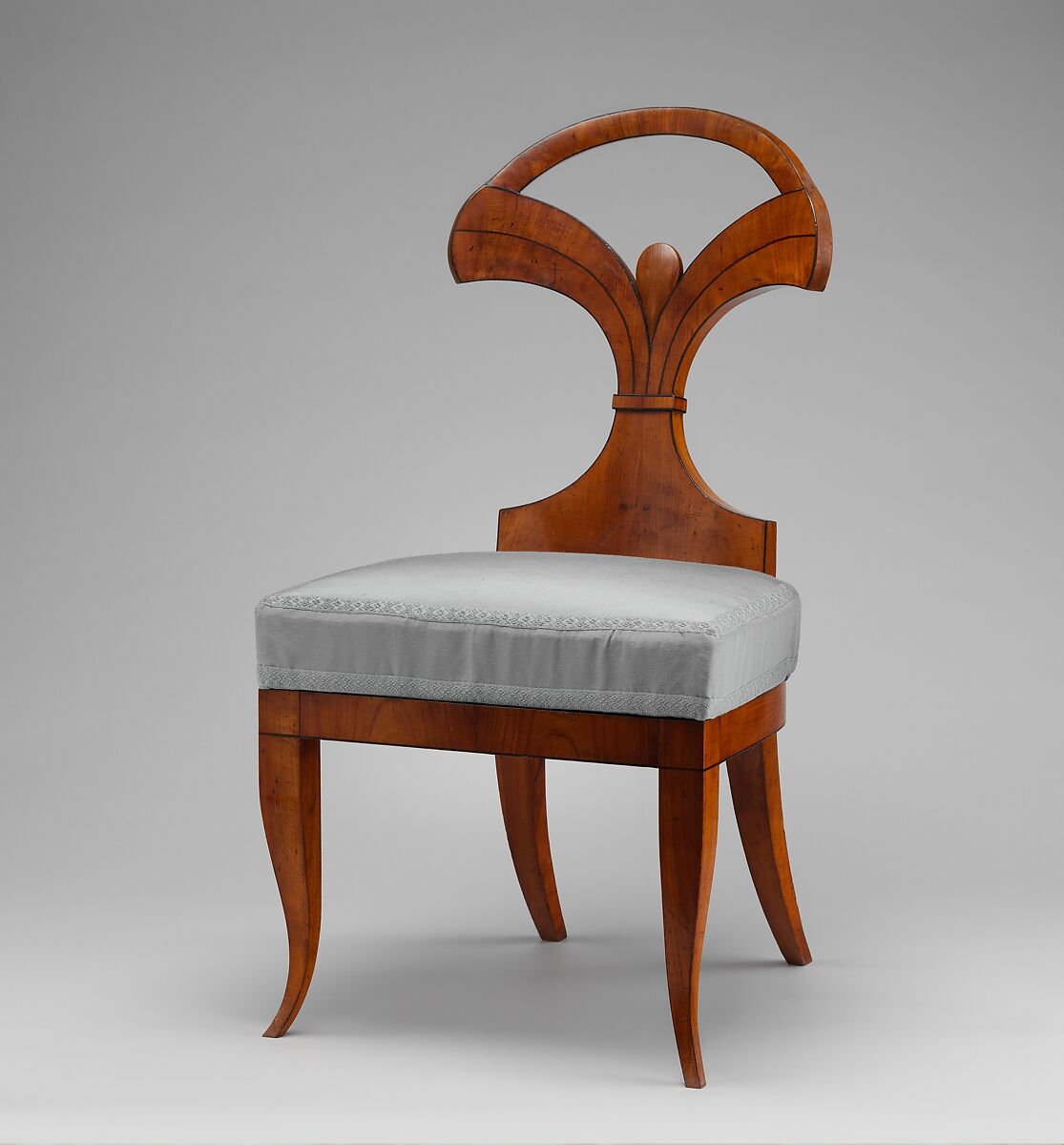 Side chair (one of a pair), Circle of Josef Danhauser 's K.K. Priv. Möbel-Fabrik, Vienna, Beech and pine wood, cherrywood veneer, ebonized mahogany framing strips; modern silk upholstery, Austrian, Vienna 
