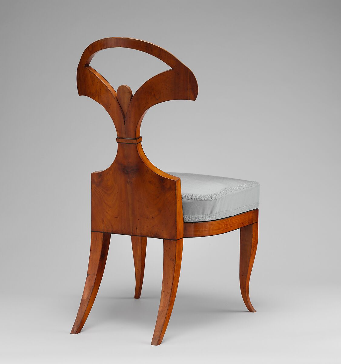 Side chair (one of a pair), Circle of Josef Danhauser 's K.K. Priv. Möbel-Fabrik, Vienna, Beech and pine wood, cherrywood veneer, ebonized mahogany framing strips; modern silk upholstery, Austrian, Vienna