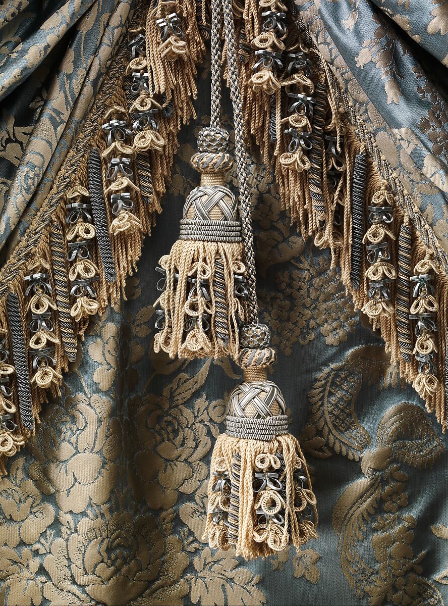 Tester bed (lit à la duchesse en impériale), Georges Jacob (French, Cheny 1739–1814 Paris), Carved, painted and gilded walnut, pine, and linden; iron hardware; silk and wool Beauvais tapestry; modern silk damask, French, Paris