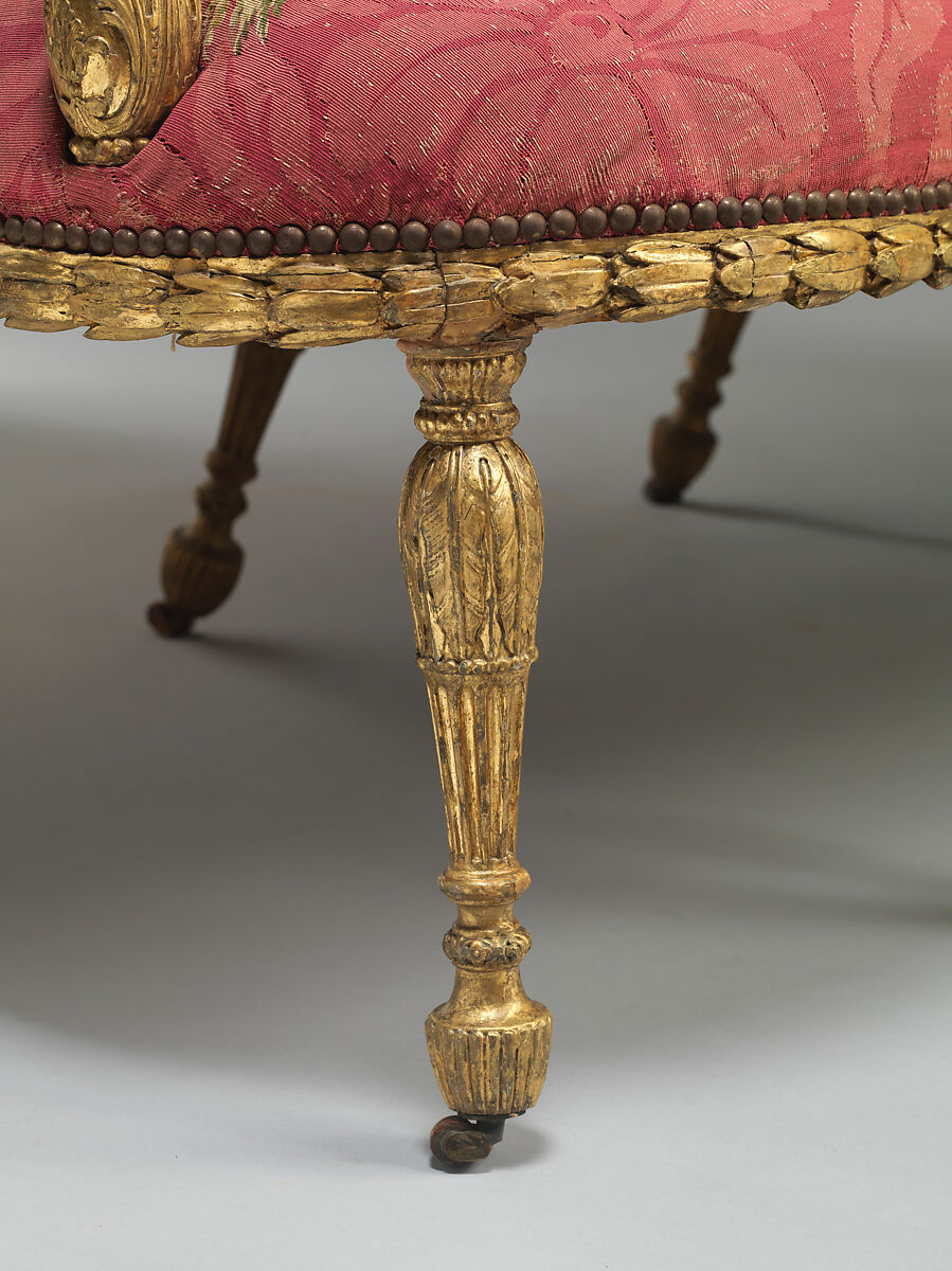 Settee (one of a pair), John Mayhew (British, 1736–1811), Gilded fruitwood; wool and silk (22-24 warps per inch, 9-10 per centimeter), British and French