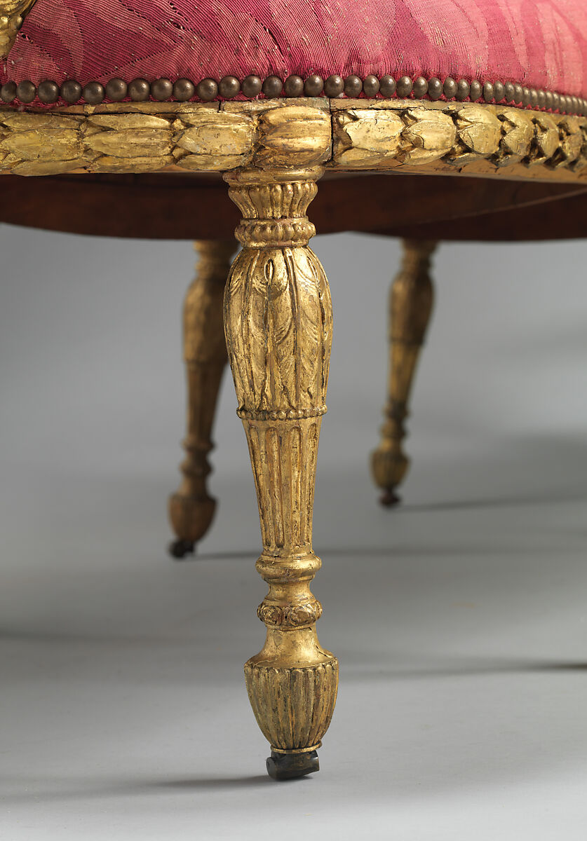 Settee (one of a pair), John Mayhew (British, 1736–1811), Gilded fruitwood; wool and silk (22-24 warps per inch, 9-10 per centimeter), British and French