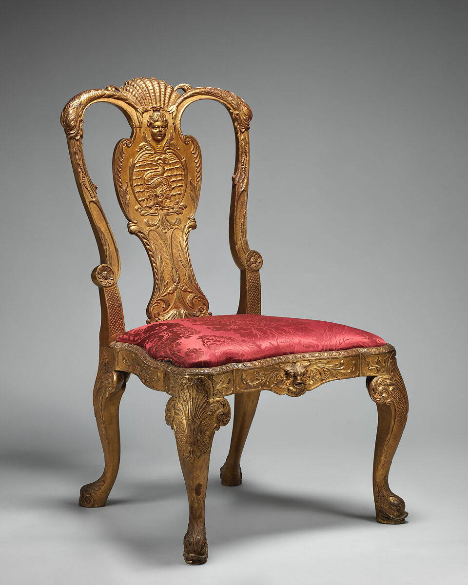 Side chair, Gilded gesso on walnut, British 