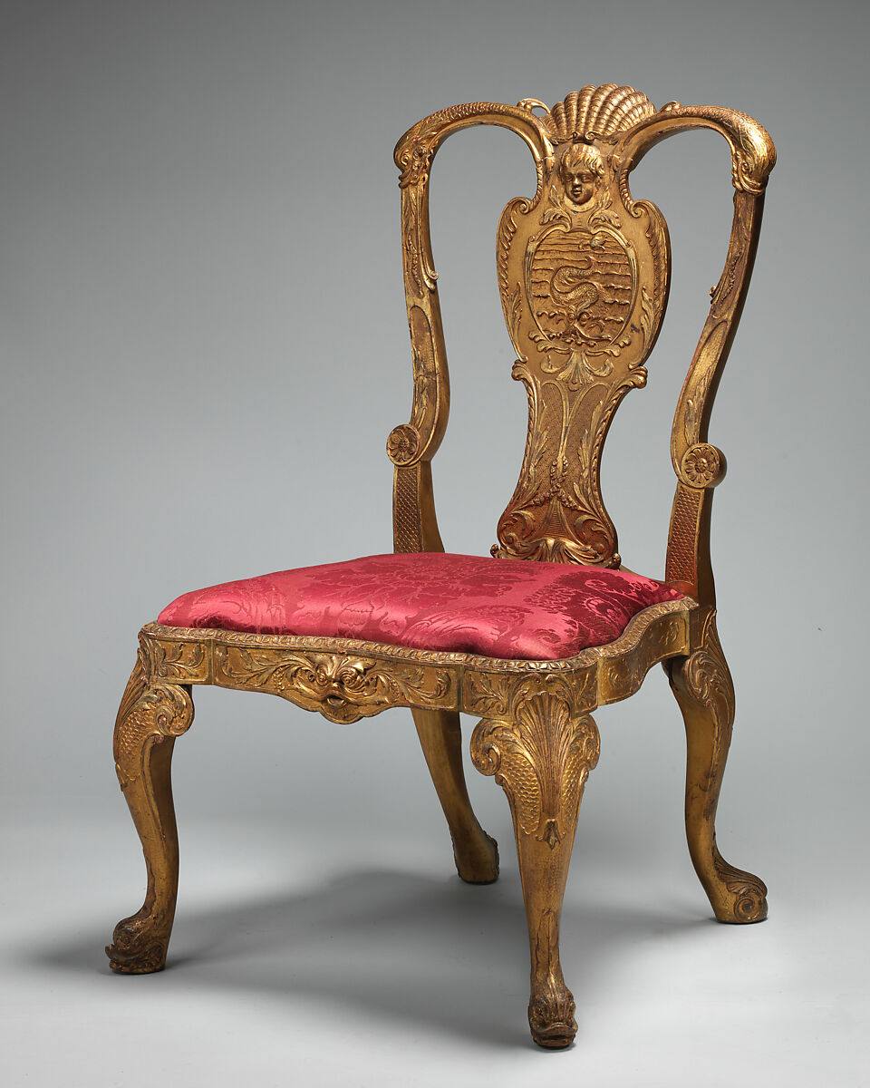 Side chair, Gilded gesso on walnut, British 