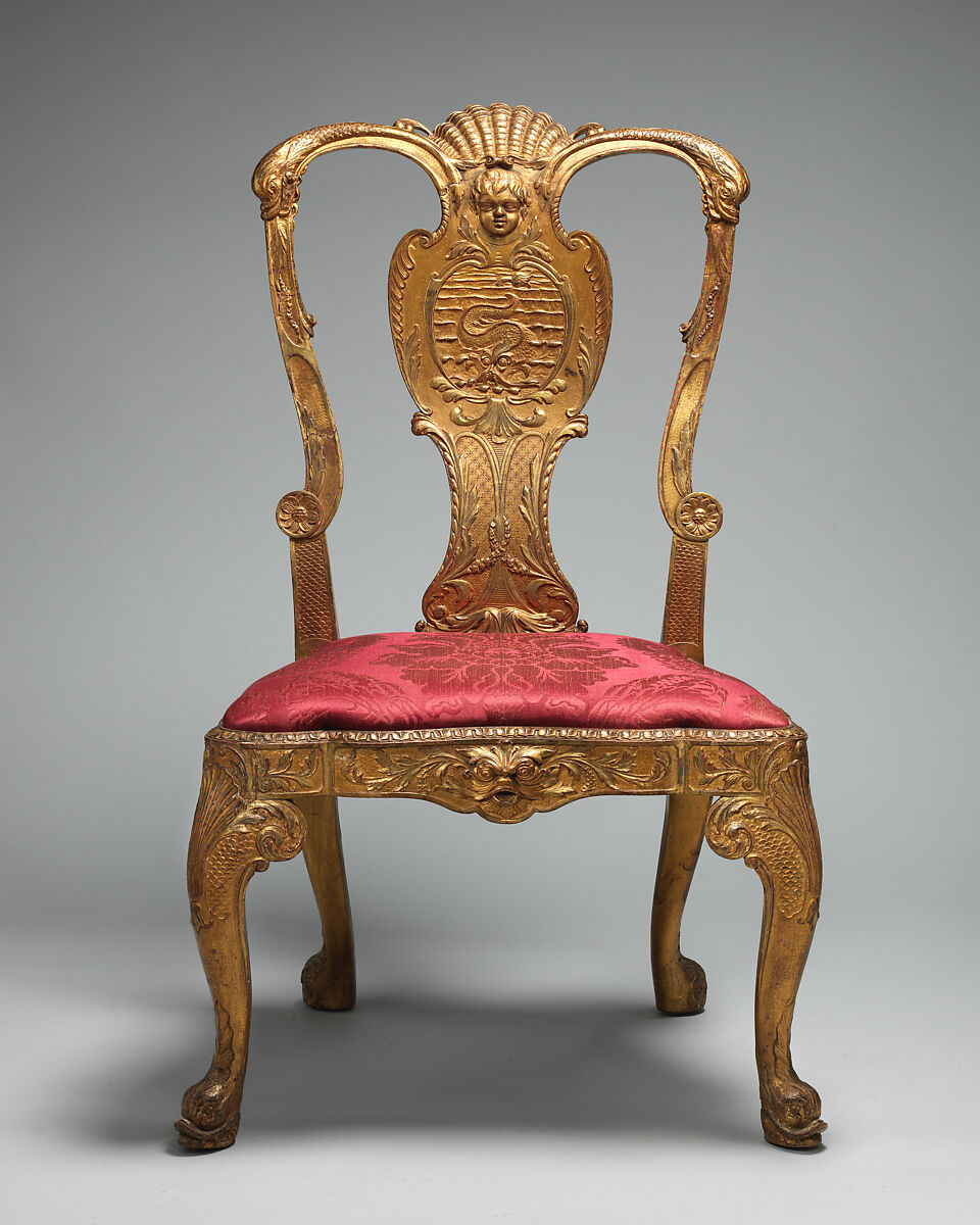 Side chair, Gilded gesso on walnut, British