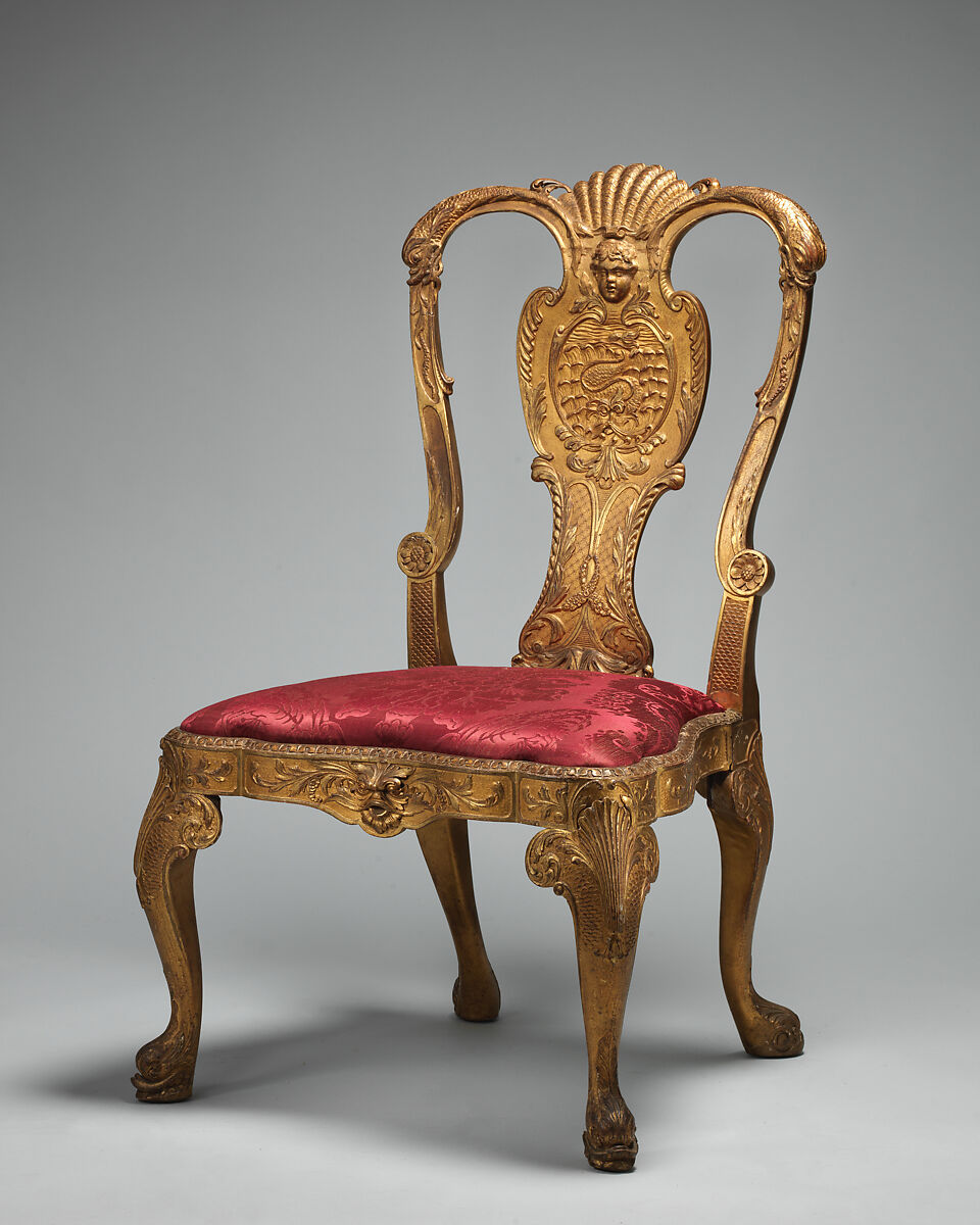 Side chair, Gilded gesso on walnut, British 
