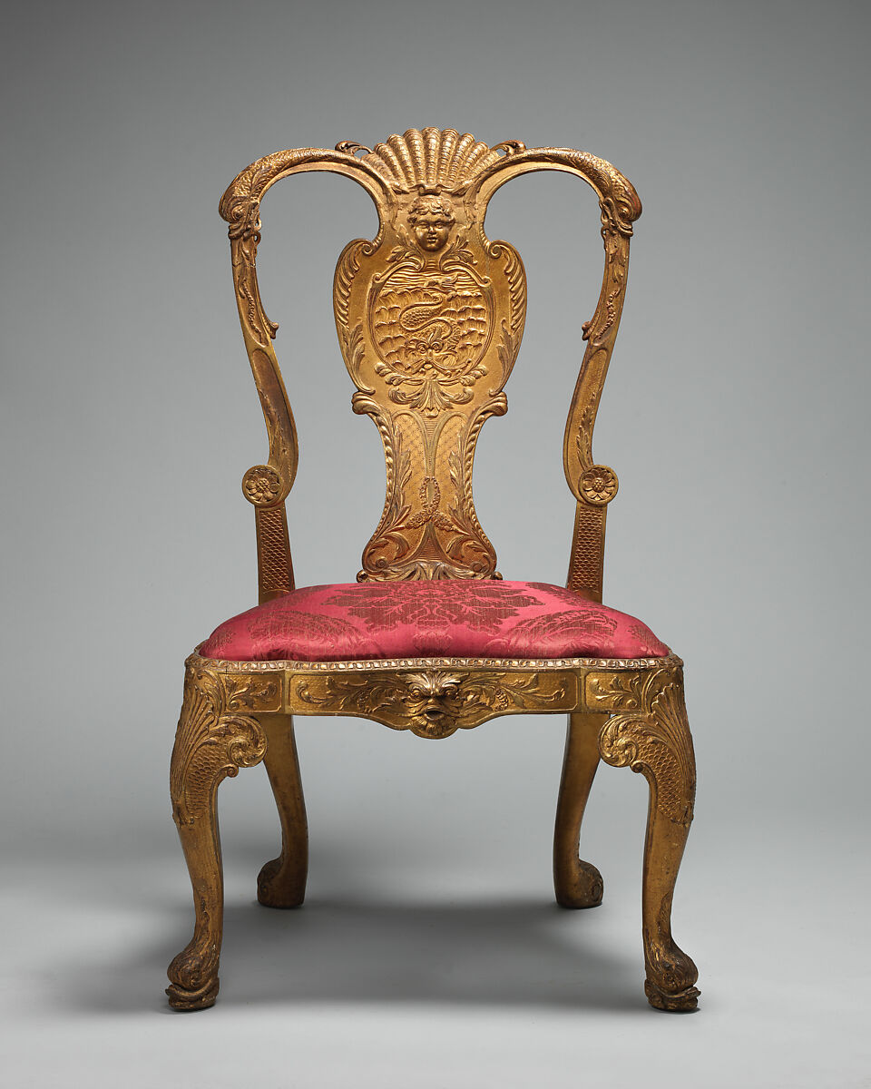 Side chair, Gilded gesso on walnut, British