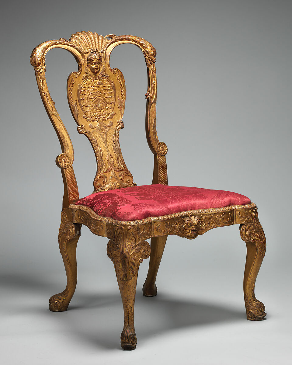 Side chair, Gilded gesso on walnut, British 