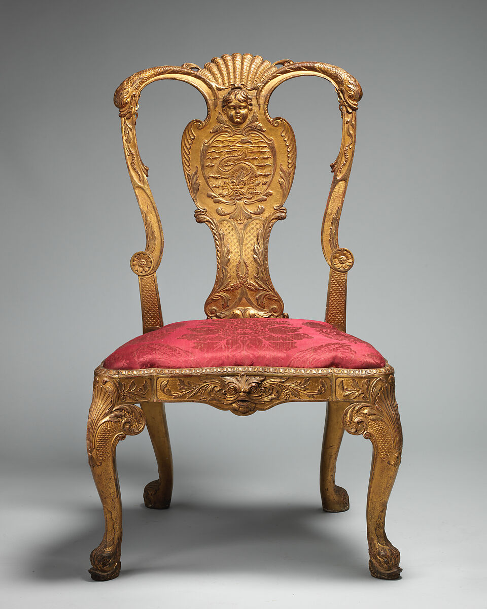 Side chair, Gilded gesso on walnut, British