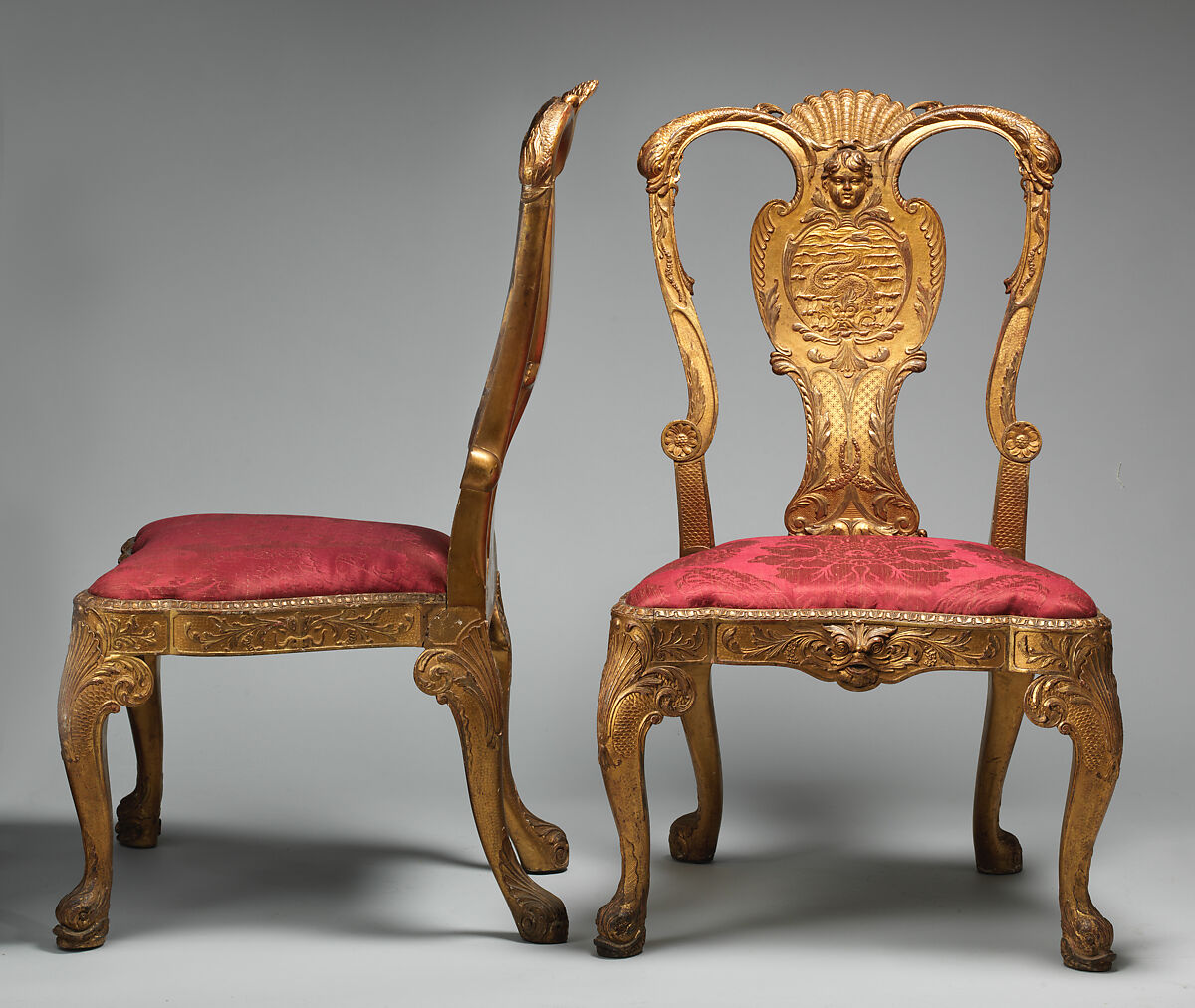 Side chair, Gilded gesso on walnut, British
