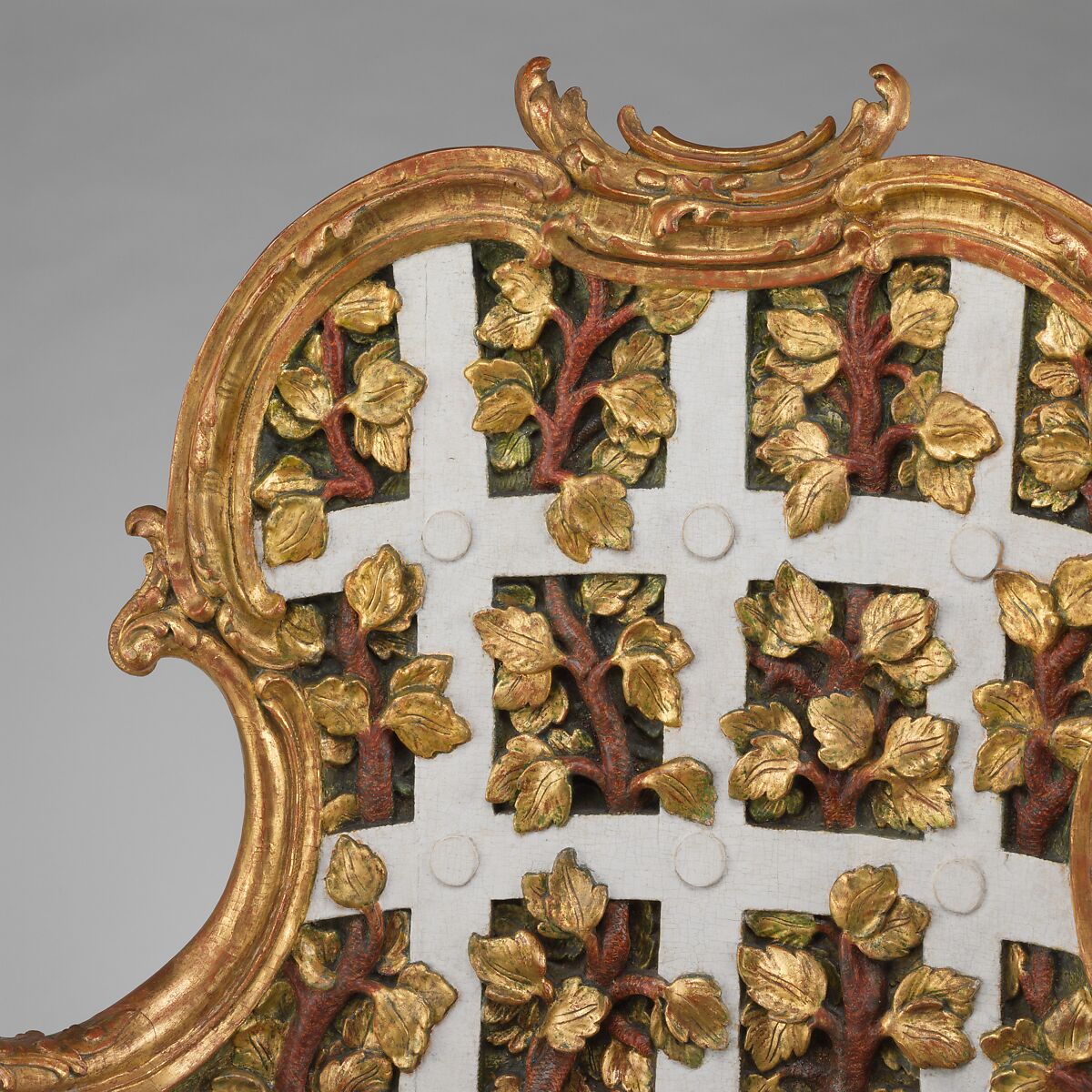 Armchair (one of a pair) (part of a set), Attributed to Johann Michael Bauer (German, Westheim 1710–1779 Bamberg), Carved, painted and gilded limewood; squab pillow in silk velvet (not original), German, Würzburg