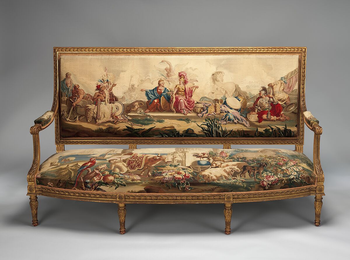 America, Tapestry upholstery by Beauvais, Carved and gilded wood; wool, silk, French, Beauvais 