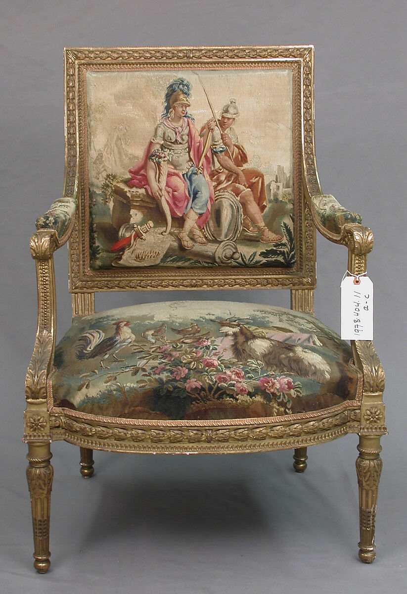 Armchair, Tapestry upholstery by Beauvais, Carved and gilded wood; wool, silk, French, Beauvais 