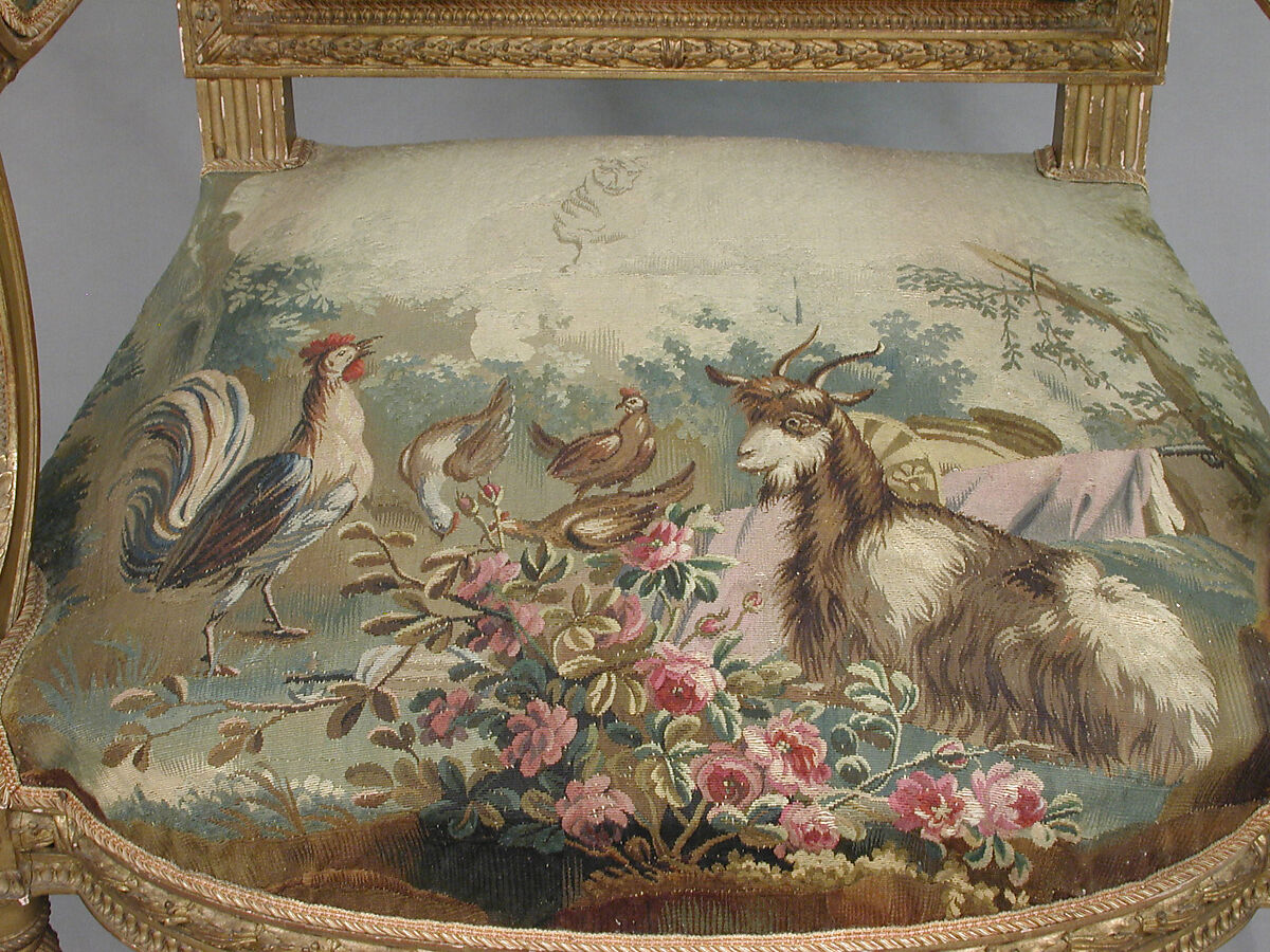 Armchair, Tapestry upholstery by Beauvais, Carved and gilded wood; wool, silk, French, Beauvais