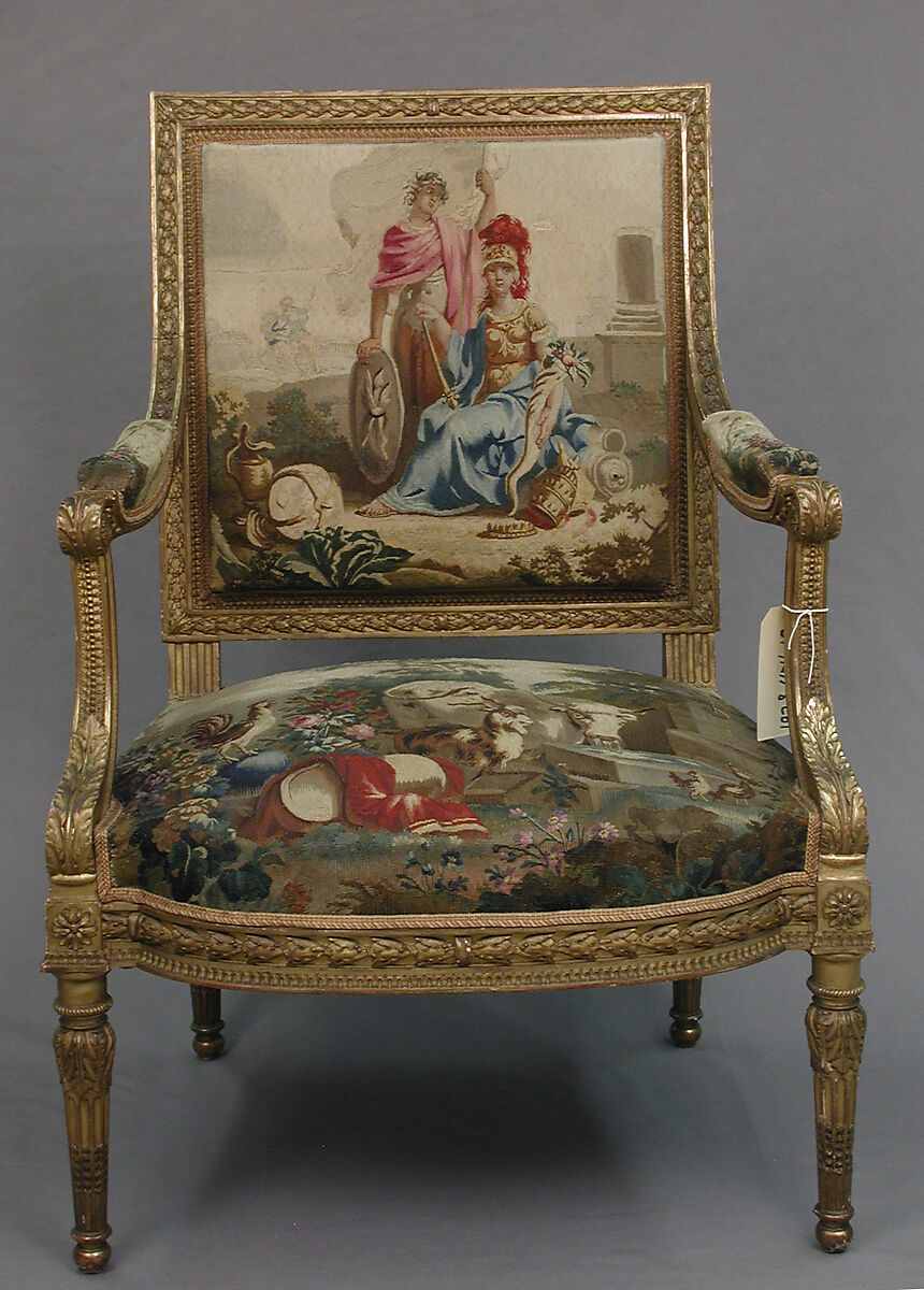 Armchair, Tapestry upholstery by Beauvais, Carved and gilded wood; wool, silk, French, Beauvais 