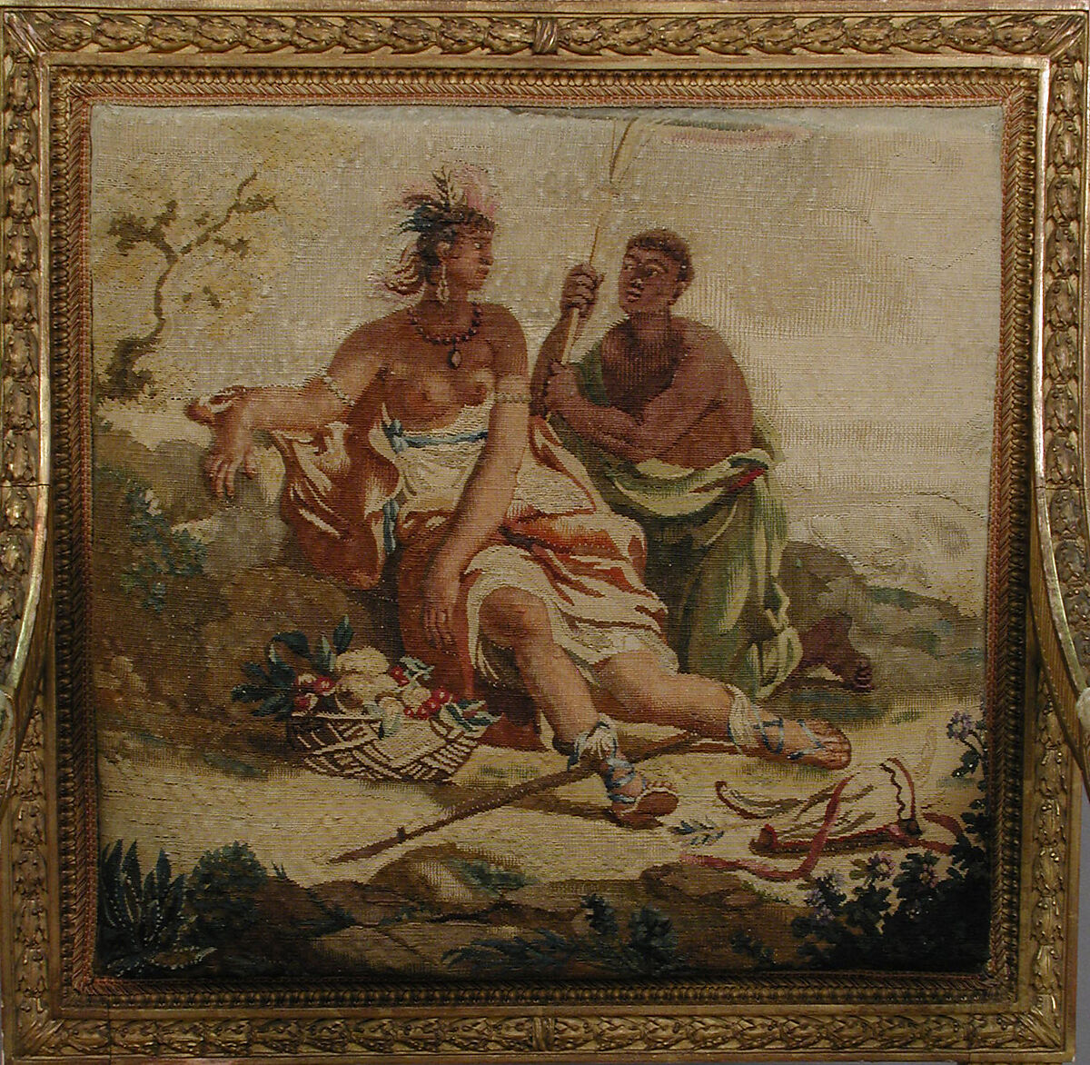 Armchair, Tapestry upholstery by Beauvais, Carved and gilded wood; wool, silk, French, Beauvais