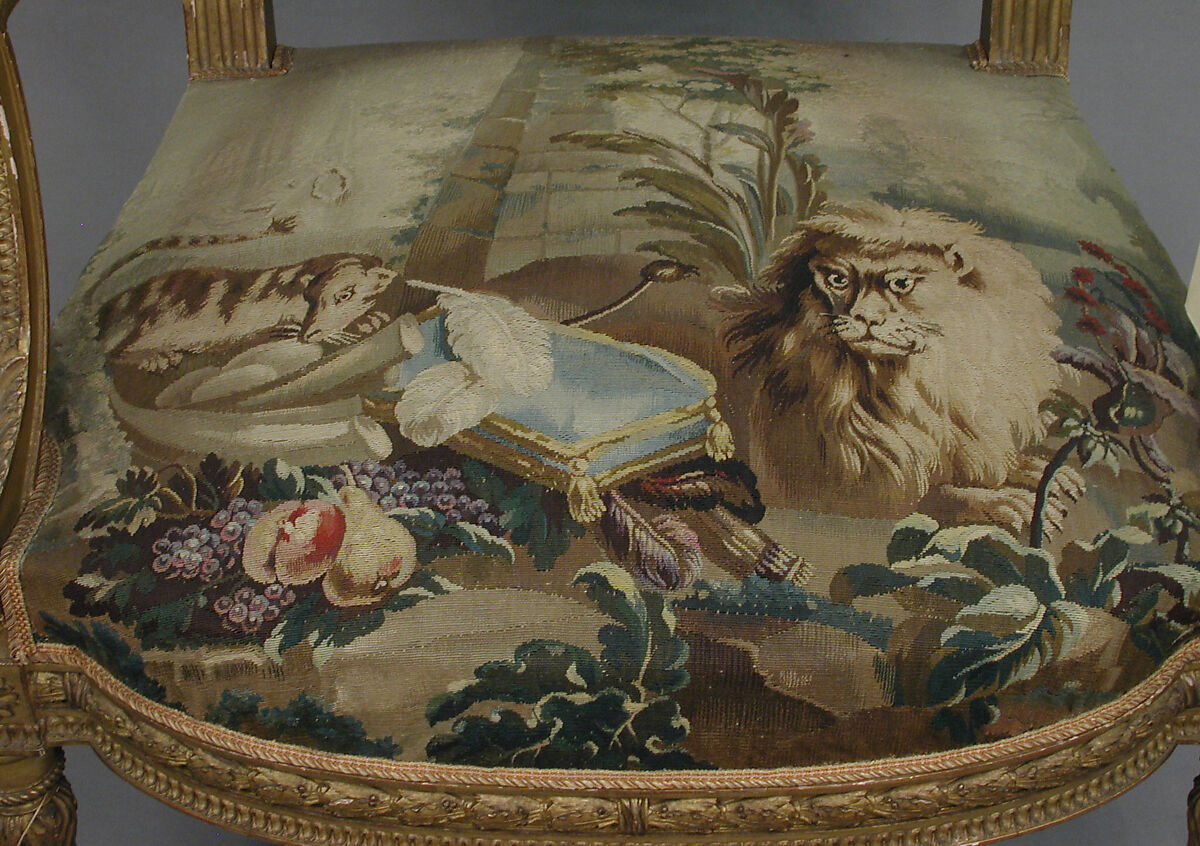 Armchair, Tapestry upholstery by Beauvais, Carved and gilded wood; wool, silk, French, Beauvais