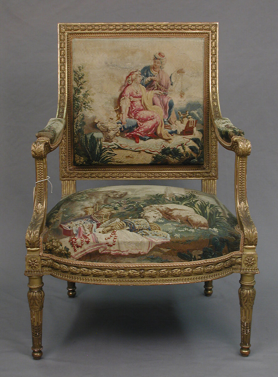 Armchair, Tapestry upholstery by Beauvais, Carved and gilded wood; wool, silk, French, Beauvais 