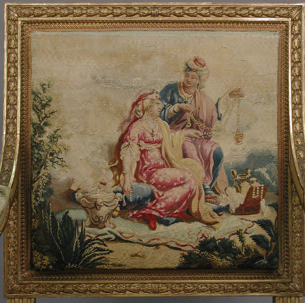 Armchair, Tapestry upholstery by Beauvais, Carved and gilded wood; wool, silk, French, Beauvais