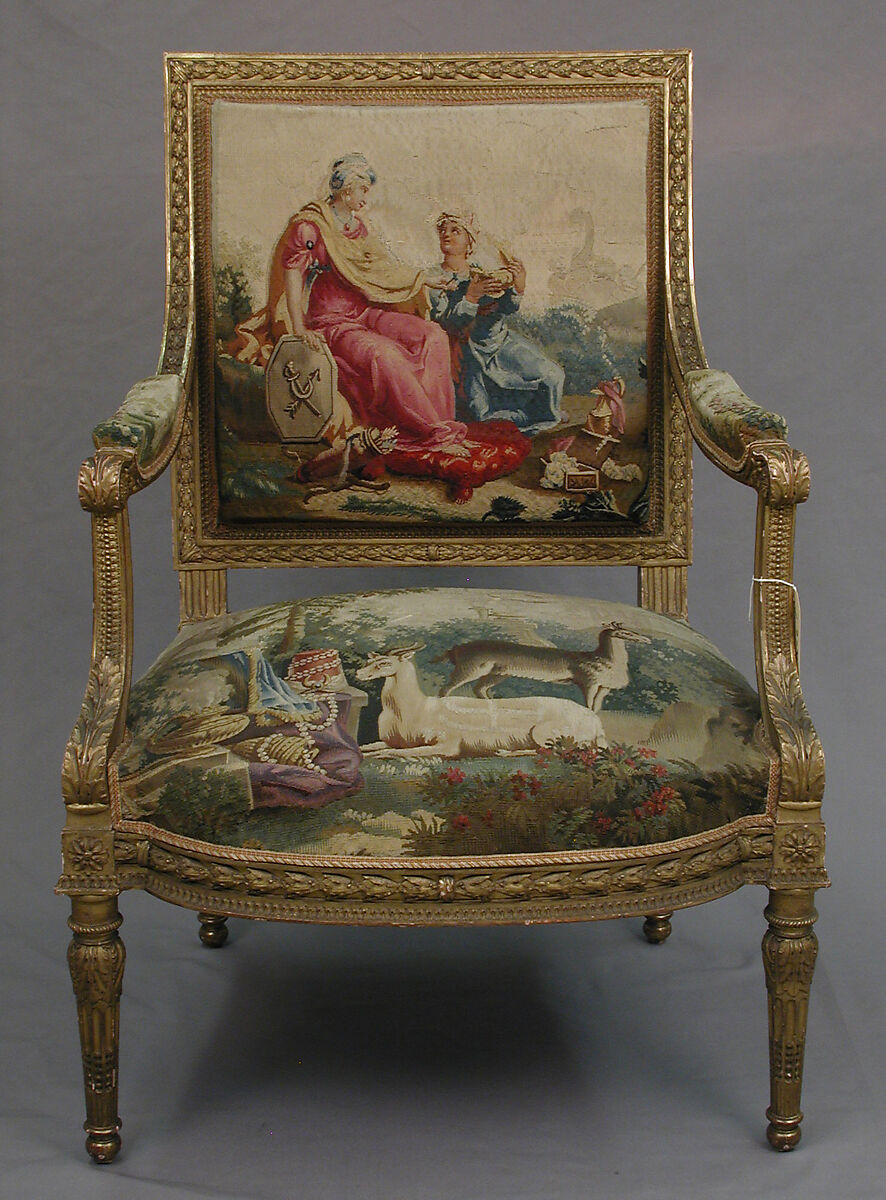 Armchair, Tapestry upholstery by Beauvais, Carved and gilded wood; wool, silk, French, Beauvais 