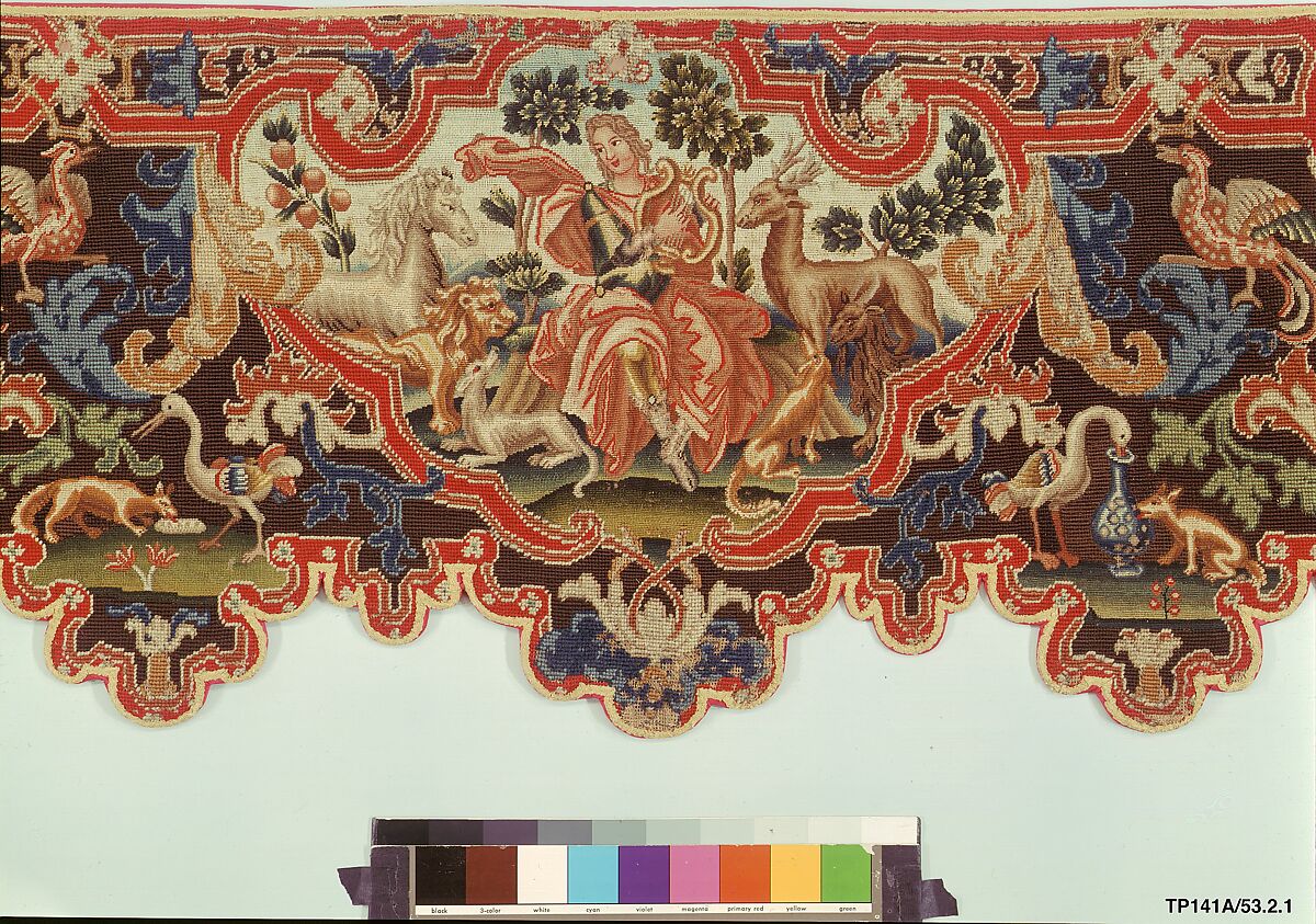 Bed valances and side curtains, Canvas; silk and wool embroidery in gros and petit point, French