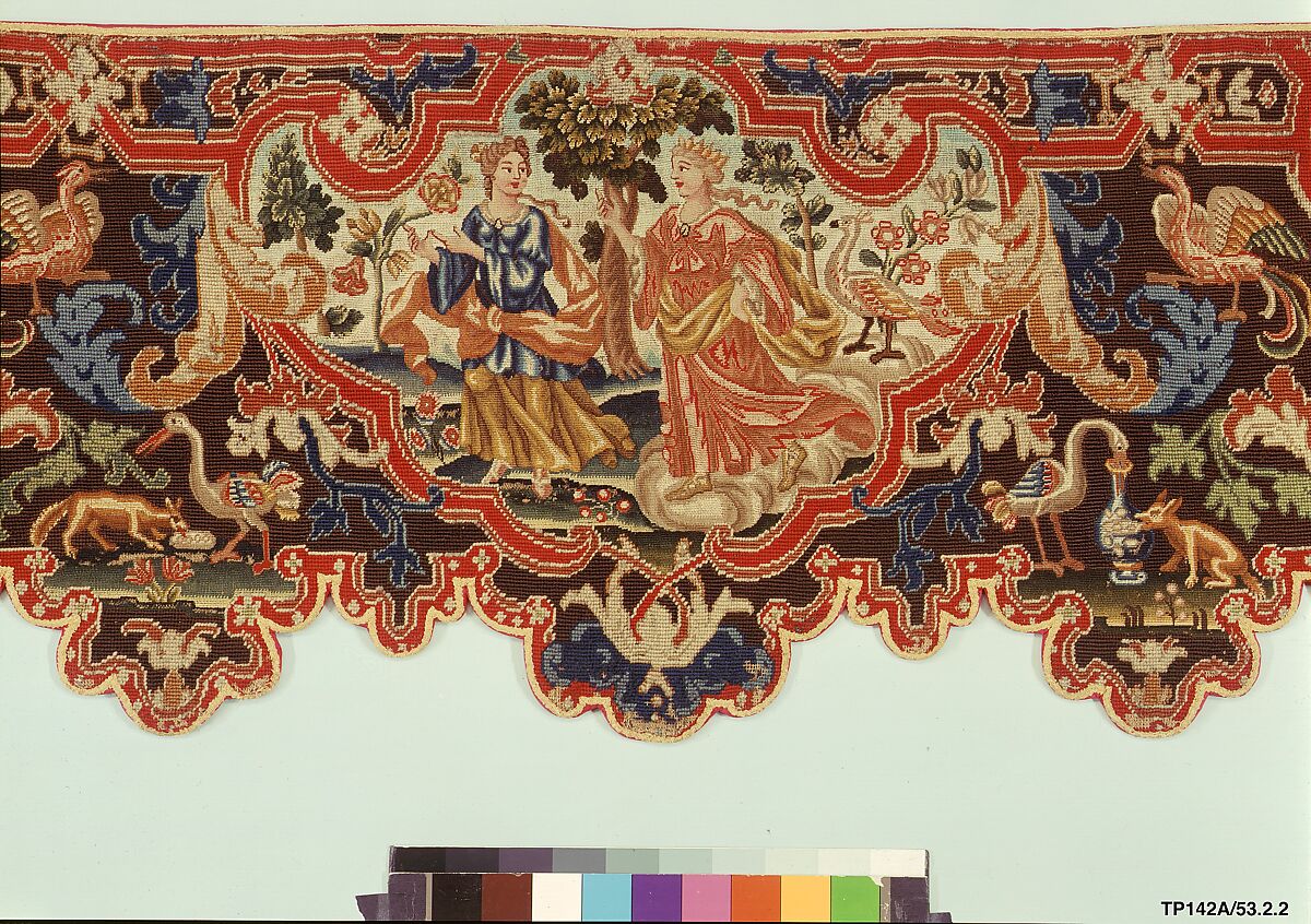 Bed valances and side curtains, Canvas; silk and wool embroidery in gros and petit point, French