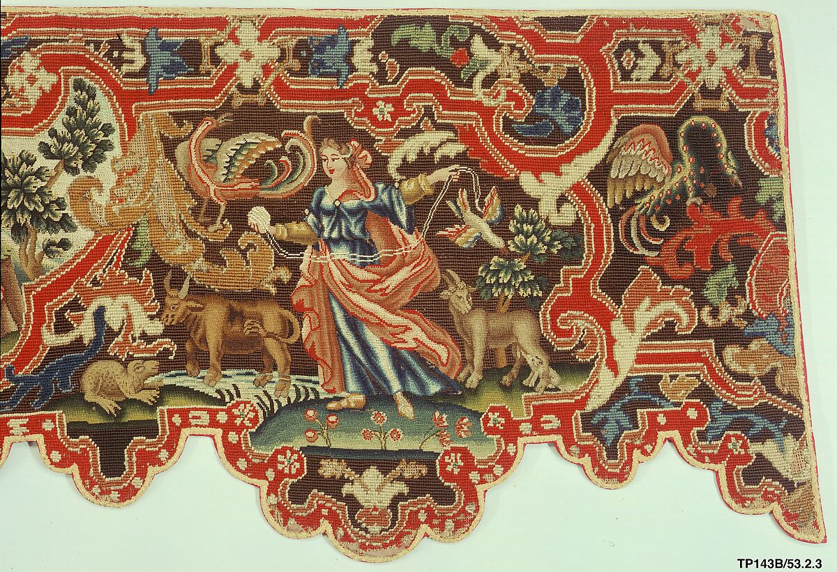 Bed valances and side curtains, Canvas; silk and wool embroidery in gros and petit point, French