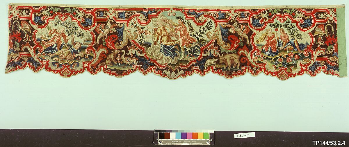 Bed valances and side curtains, Canvas; silk and wool embroidery in gros and petit point, French