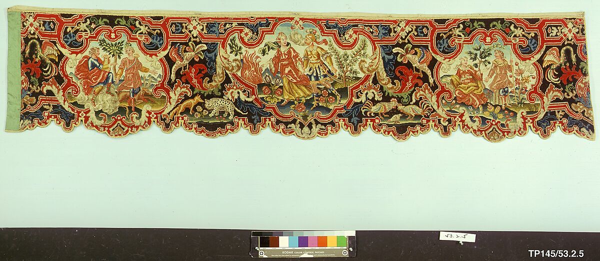 Bed valances and side curtains, Canvas; silk and wool embroidery in gros and petit point, French