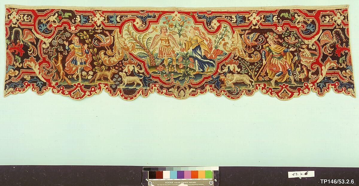 Bed valances and side curtains, Canvas; silk and wool embroidery in gros and petit point, French