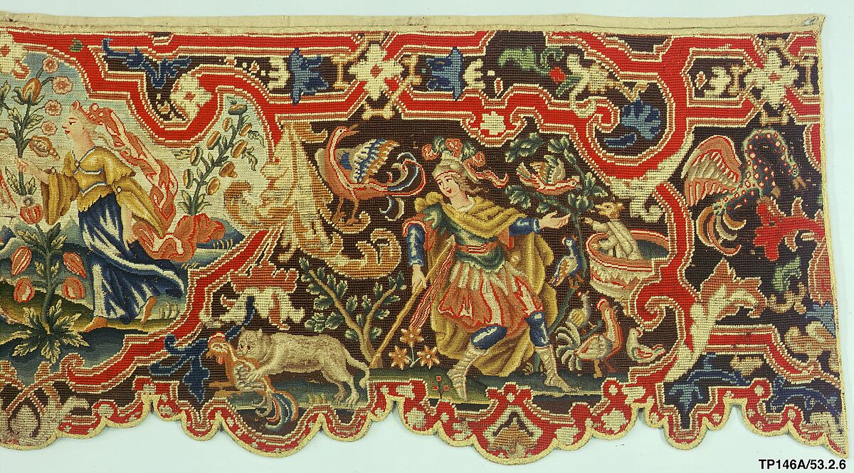 Bed valances and side curtains, Canvas; silk and wool embroidery in gros and petit point, French