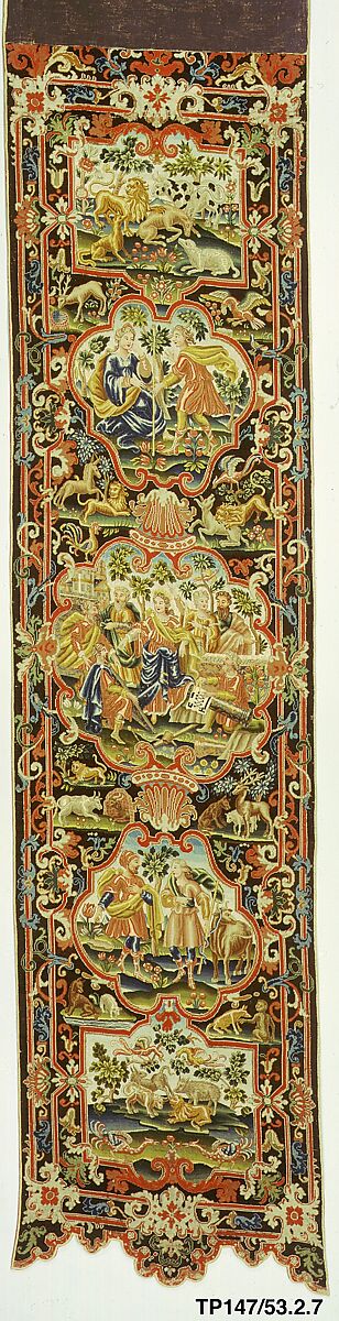 Bed valances and side curtains, Canvas; silk and wool embroidery in gros and petit point, French